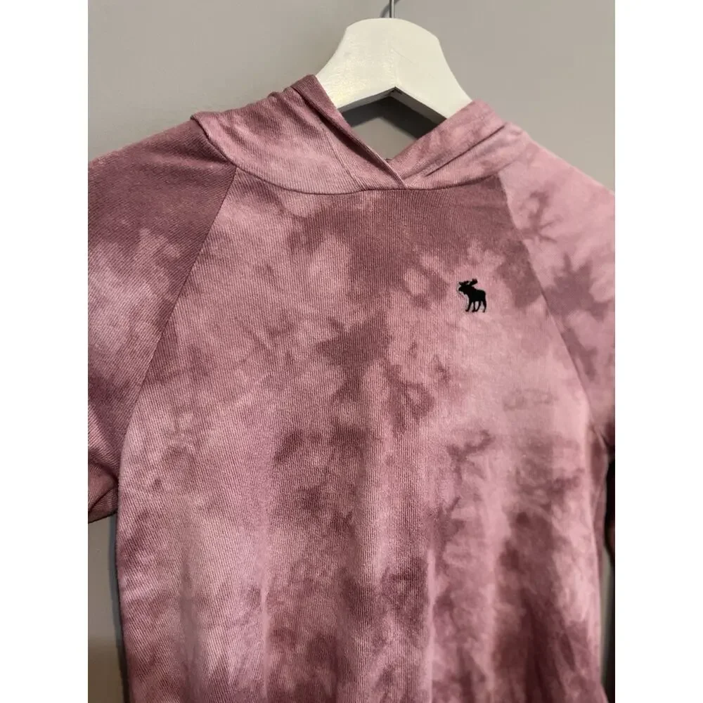 Abercrombie Kids Pink‎ Tie Dye Print Logo Light Weight Hoodie Girls 11/12